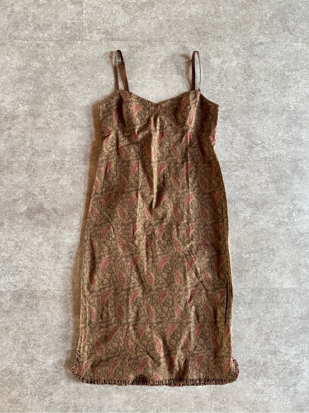 Lauren Ralph Lauren Vintage Brown Paisley Print Slip Midi Dress Size 10